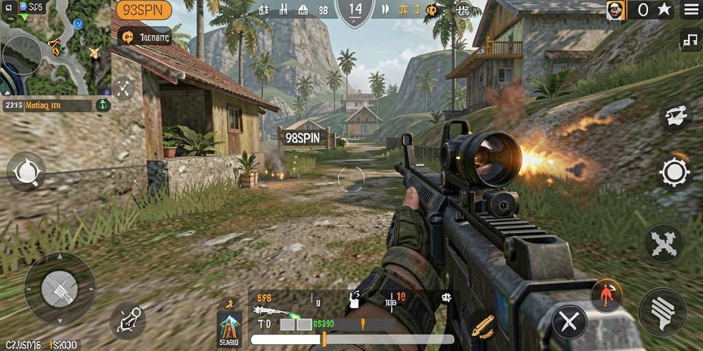 Tampilan gameplay seru dari 98SPIN saat bertarung di arena.