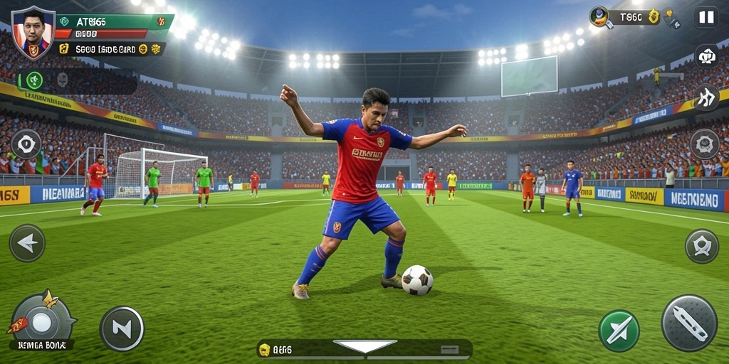 Tampilan layar utama <strong>AT866</strong> dengan gameplay sepak bola yang intens.