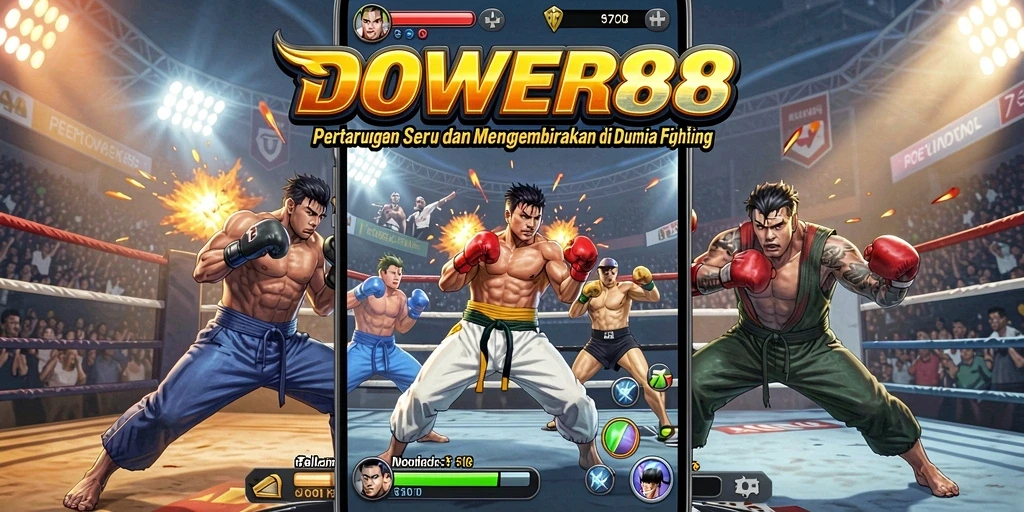 Screenshot utama DOWER88 menampilkan aksi bertarung yang intens dan karakter yang kuat.