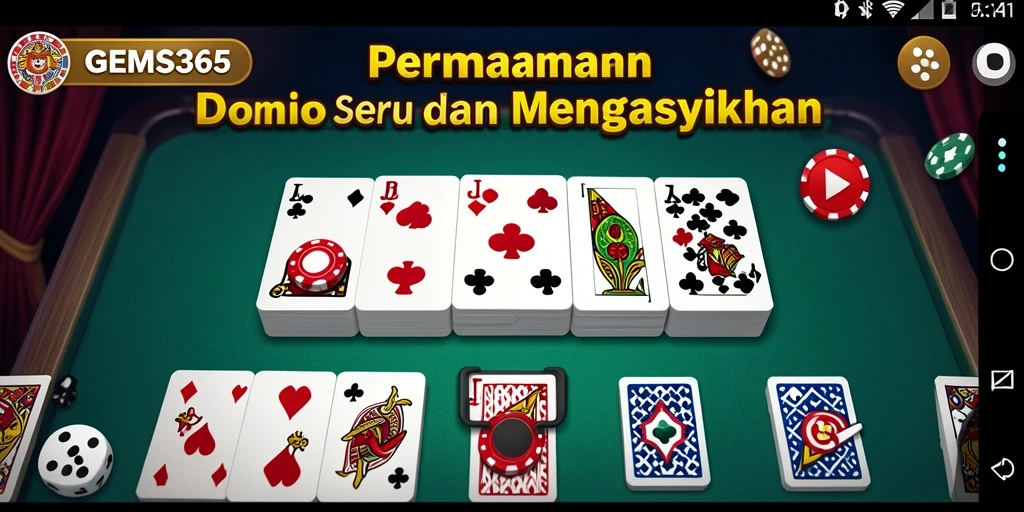 Screenshot utama GEMS365 menampilkan aksi seru permainan domino.