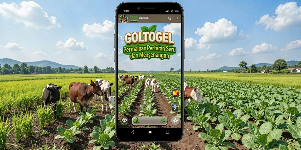 Screenshot utama GOLTOGEL menampilkan ladang dengan berbagai tanaman yang subur.