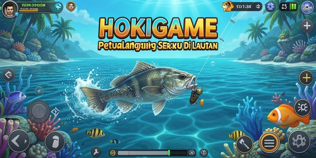Gameplay HOKIGAME menampilkan aksi memancing yang seru dan menantang.
