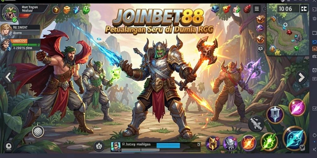 Screenshot gameplay JOINBET88 yang menunjukkan pertarungan epik dalam dunia RPG.