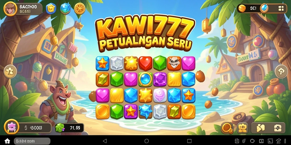 Tampilan gameplay KAWI777 dengan berbagai level dan desain ikonik Match-3.