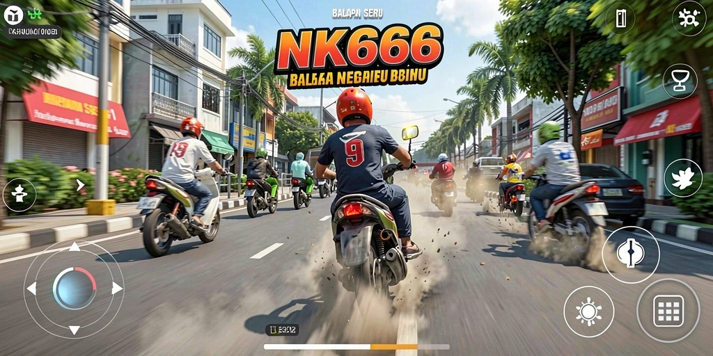 Tampilan gameplay balapan NK666 yang mendebarkan dan penuh aksi.