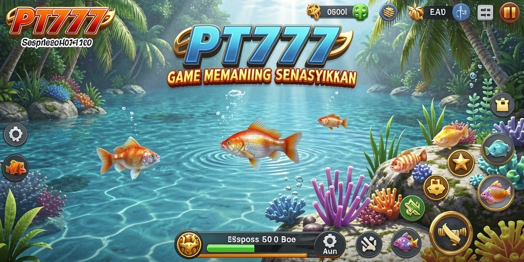 Screenshot gameplay PT777 menunjukkan aksi memancing seru di lautan.