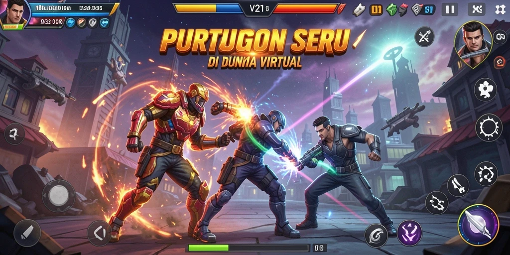 Screenshot dari gameplay seru V21 di arena pertarungan.