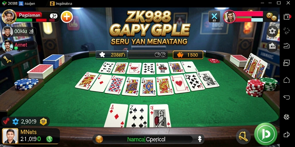 Screenshot gameplay seru ZK988 yang menunjukkan permainan Gaple.